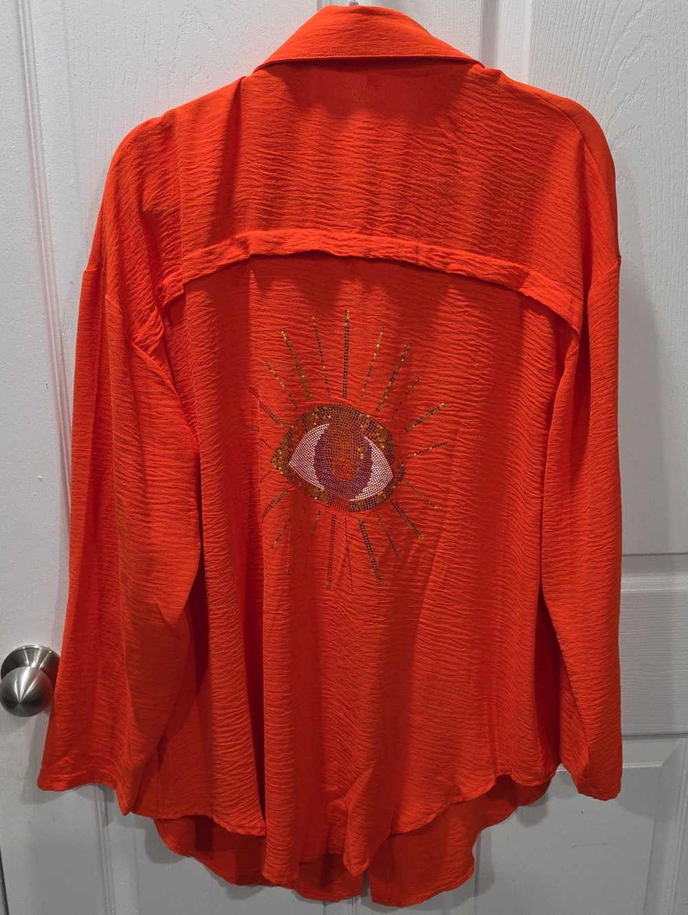 Embroidered Eye Orange Women's Button-Front Top